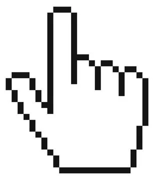 Forefinger cursor in pixel style. Pointing finger hand gesture Stock Illustration