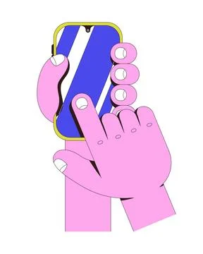 Forefinger scrolling on blank phone screen neubrutalism instruction graphic Stock Illustration