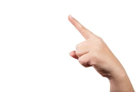 Forefinger shows to upper left corner Stock Photos