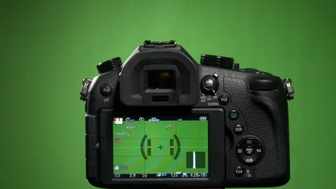 Foreground camera shoots green screen clous up Stock Footage 99549809