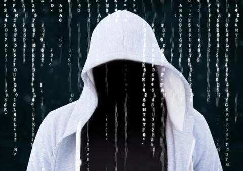 Foreground of grey jumper hacker with out face Stock Illustration