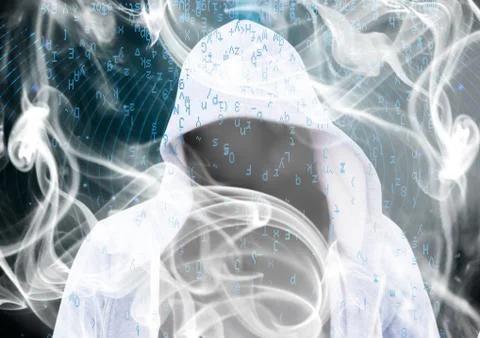 Foreground of grey jumper hacker with out face Illustrazione stock
