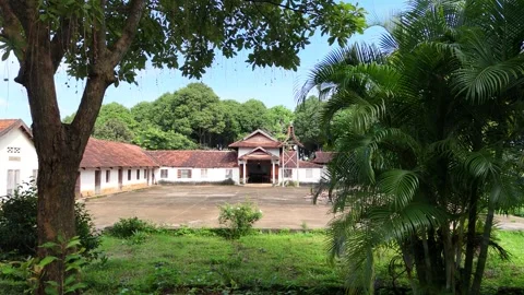 Foreground parallax of Benedictine monastery chapel, Dak Lak, Vietnam Vídeo Stock 340256759