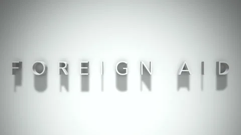 Foreign Aid 3D title animation with shadows on a white background Stock-Footage 296620654