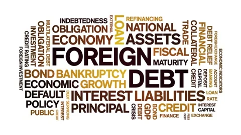 Foreign Debt animated word cloud,animation tag kinetic typography seamless loop Stock Footage 306503755