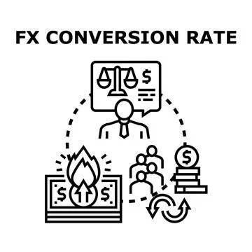 Foreign exchange conversion rate calculating business operations Stock Illustration