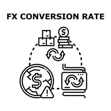 Foreign exchange rate conversion process depicting financial risk Stock Illustration