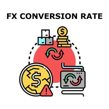 Foreign exchange rate conversion process depicting financial risk Stock Illustration