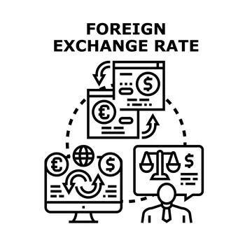 Foreign exchange rate process comparing money value Stock Illustration