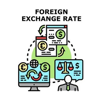 Foreign exchange rate process comparing money value Stock Illustration
