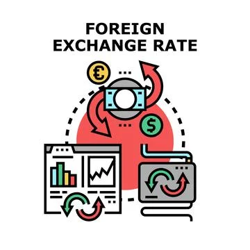 Foreign exchange rate process with global currencies Stock Illustration