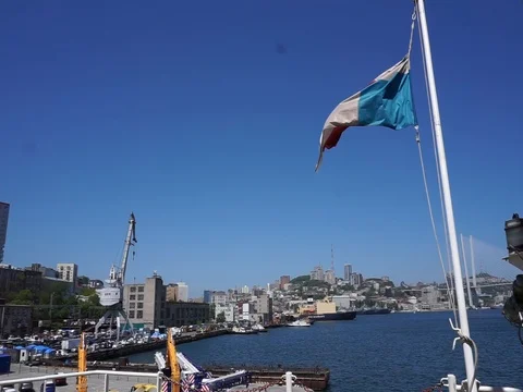 A foreign flag in the port Vídeo Stock 81198873