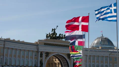Foreign Flags at the International Conference HD Pro 30 Stock Footage 111455165