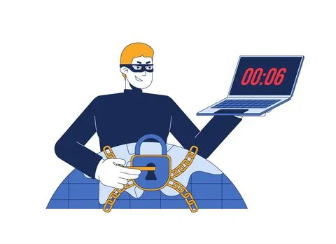 Foreign hacker breaking through cybersecurity defenses 2D illustration concep Stock-Illustration