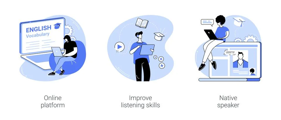 Foreign language distance learning isolated cartoon vector illustrations se Stock Illustration