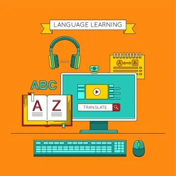 Foreign language education online. Stock Illustration