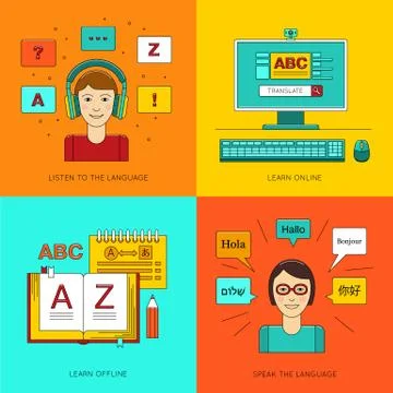 Foreign language education online. Illustrazione stock