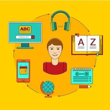 Foreign language education online. Stock Illustration