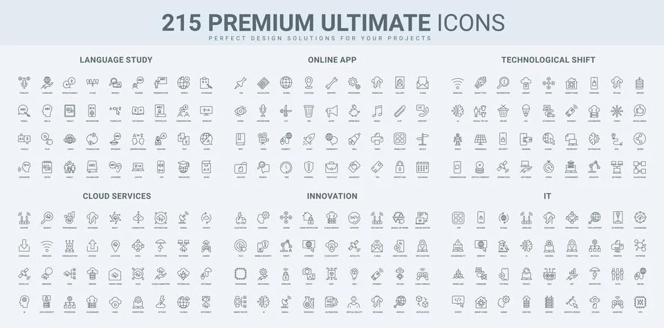 Foreign language learning, cloud service, technological revolution, IT line icon Stock Illustration