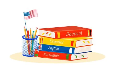 Foreign language learning flat concept vector illustration Stock Illustration