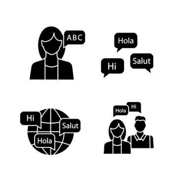 Foreign language learning glyph icons set Stock Illustration