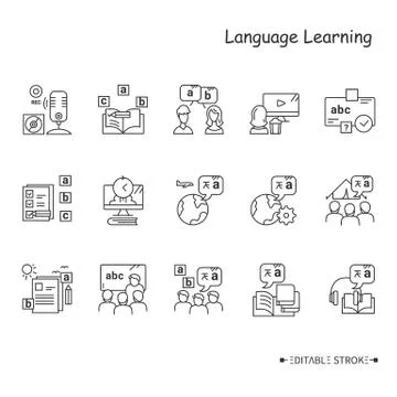 Foreign language learning line icon set. Editable Stock Illustration