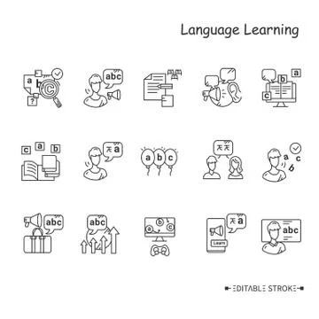 Foreign language learning line icon set. Editable Stock Illustration