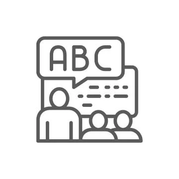 Foreign language lessons, training line icon. Illustrazione stock