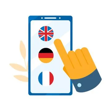 Foreign language online learning. Concept online learning, choice of language Stock Illustration