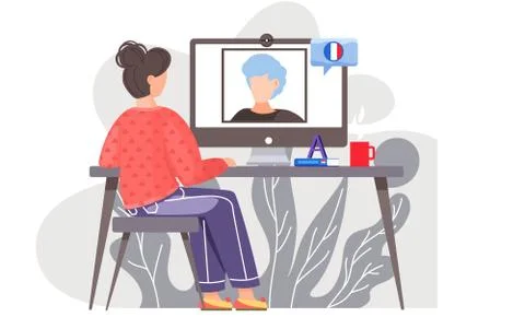 Foreign language online learning concept. Lesson with native French speaker on Stock Illustration