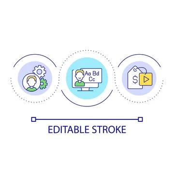 Foreign language online lessons loop concept icon Illustrazione stock