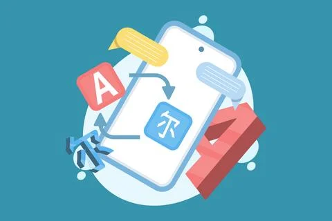 Foreign language translator app. Online multilingual translator. Illustrazione stock
