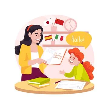 Foreign language tutor isolated cartoon vector illustration. Illustrazione stock