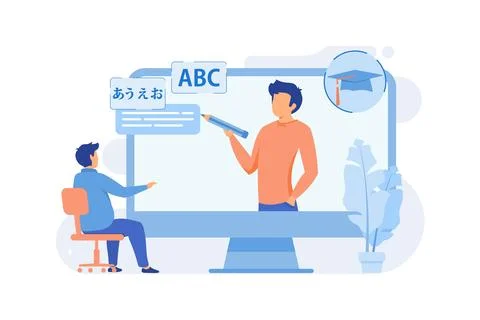 Foreign language workshop Foreign language learning group, native speaker c.. Stock Illustration