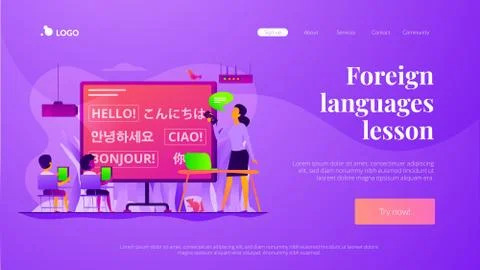 Foreign languages landing page template. Stock Illustration