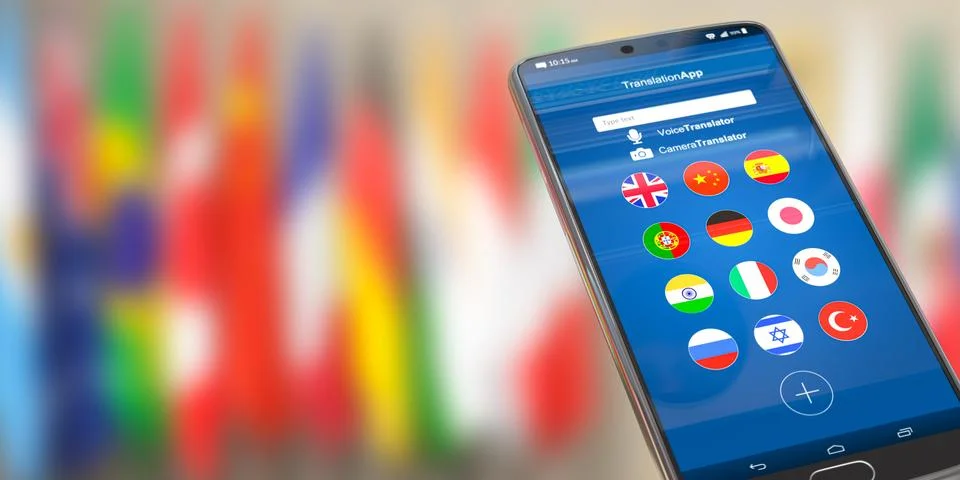 Foreign languages translation or learning languages online. Mobile phone or s Stock Illustration