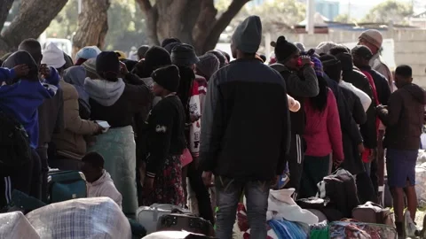 Foreign nationals queue for repatriation Stock Footage 339501389