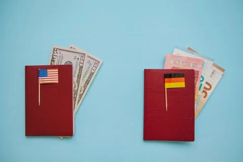 Foreign passports with the flags. Stock Photos