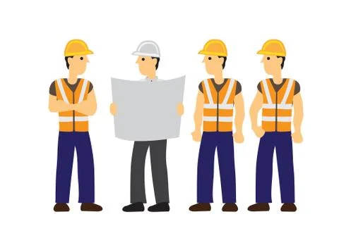 Foreman briefing his construction workers on their work. Concept of teamwork. Stock Illustration