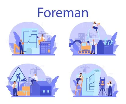 Foreman concept set. Main engineer leading at construction site. Stock Illustration