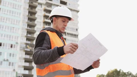Foreman at the construction site of a high-rise building. Stock Footage 170287720