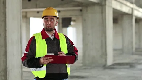 Foreman at construction site makes notes Stock Footage 87029863