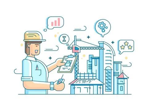 Foreman controls construction of building Ilustración de archivo