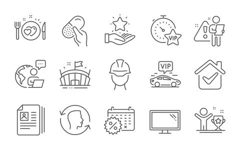 Foreman, Cv documents and Vip transfer icons set. Monitor, Arena and Capsule Stock Illustration