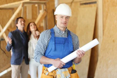 Foreman with house plans Stock Photos