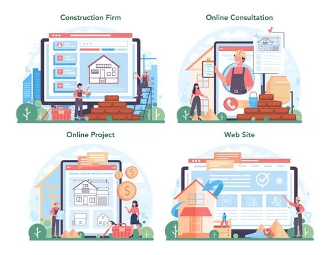 Foreman online service or platform set. Main engineer leading Stock Illustration