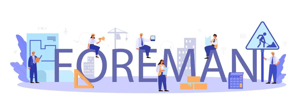 Foreman typographic header. Main engineer leading at construction Stock Illustration