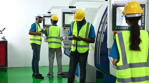 Foreman warns worker not to use smartphones while working Stock Footage 140944323