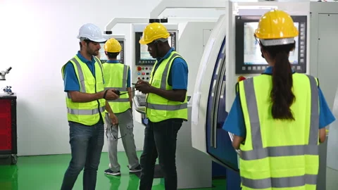 Foreman warns worker not to use smartphones Stock Footage 153299149