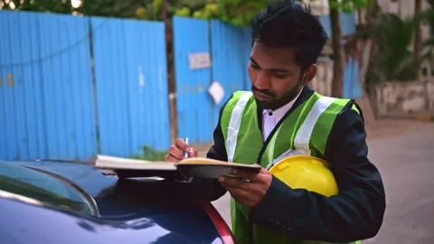 Foreman Writing in A Notebook At Site Video stock 281335759